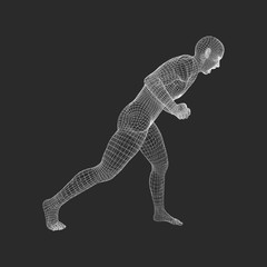 Fighter. 3D Model of Man. Human Body. Sport Symbol. Design Element. Vector Illustration.