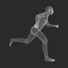 3d Running Man. Human Body Wire Model. Sport Symbol. Low-poly Man in Motion. Vector Geometric Illustration.