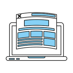 Flat line monocromatic website and laptop over white background vector illustration