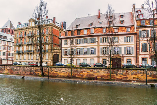 The banks of the river Ill in Strasbourg, Alsace, France.