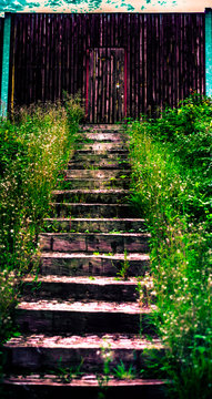 The long and old terraces and the wooden wall