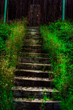 The long and old terraces and the wooden wall