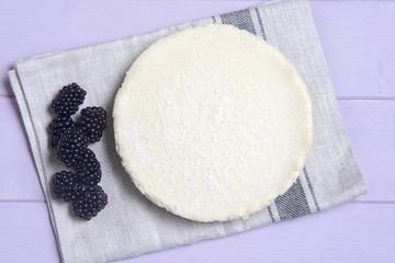 Vanilla cheesecake surrounded with blackberries