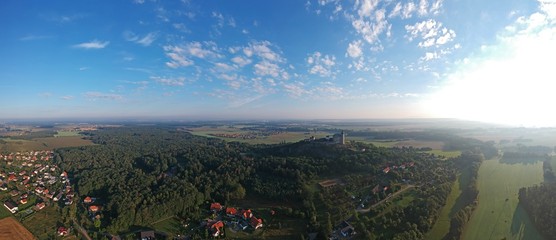Medieval Kunětická hora castle and landscape view from airplane near city of Pardubice in Central...