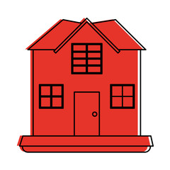 house or home with chimney icon image vector illustration design  orange color