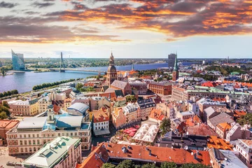 Foto op Canvas Panorama view from Riga cathedral on old town of Riga, Latvia © olezzo