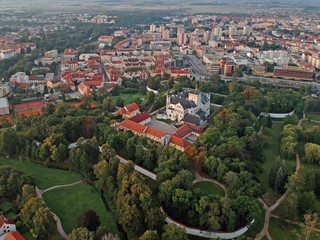 Fototapeta na wymiar Centre of city of Pardubice and Castle Pardubice from airplane