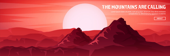 Mountains and forest header. Wild nature landscape. Travel and adventure.Panorama. Into the woods. Horizon line.Trees,fogfog.