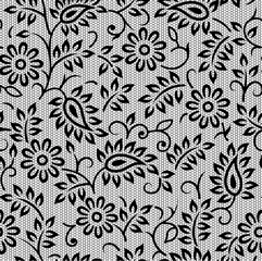 Acrylic prints Grey Seamless lace pattern with flowers. Infinitely wallpaper