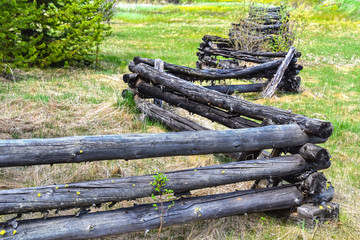 Split-rail fencing with timber in zigzag pattern.