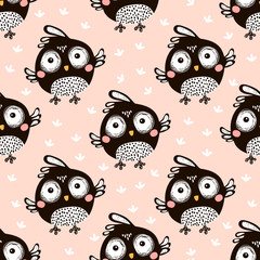 Fototapeta premium Seamless pattern with cartoon birds in scandinavian style. Creative vector childish background for fabric, textile