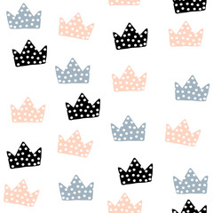 Seamless pattern with crowns. Childish texture for fabric, textile. Vector background