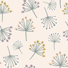 Elegantes nahtloses Muster mit Blumenzweig in Pastellfarben. Vektorhintergrund im skandinavischen Stil. Ideal für Stoff, Textil, Tapeten