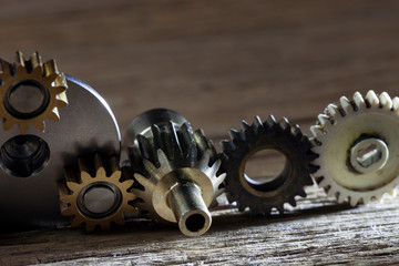 rusty metallic gears and cogwheels machinery parts.