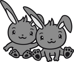 2 freunde team paar pärchen liebe brüder geschwister kaninchen hase klein süß niedlich winken glücklich sitzend begrüßung