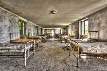 Dilapidated dormitory in an abandoned children hospital