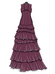 Lilac long evening dress with frills on a white background eps 10 illustration
