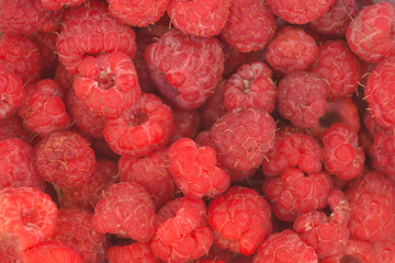 Ripe red raspberries;  background, texture, close up