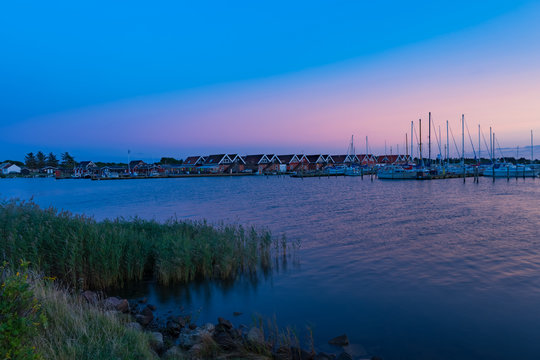 marina bork havn after sunset