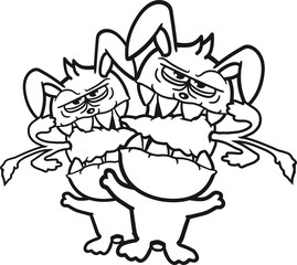 2 freunde team paar möhre karotte essen hunger killer fressen monster horror halloween böse kaninchen hase klein süß niedlich glücklich