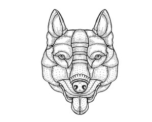 Detail Dotted Style Hand Drawing Dog Illustration - Pitbull