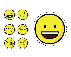 Fototapeta premium Set of Cute Flat Emoji Patch Suitable For Fashion, Sticker, Patches, Print, Web, Application, Social Media, and Other Graphic Related