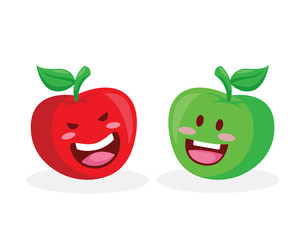 Healthy Happy Organic Fruit Character Illustration - Red And Green Apple