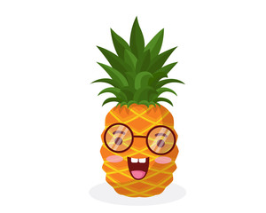 Healthy Happy Organic Fruit Character Illustration - Pineapple