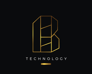 Modern Abstract B Gold Alphabet Logo, suitable for Technology, Multimedia, Photography, Marketing, Jewelry, and Other Business