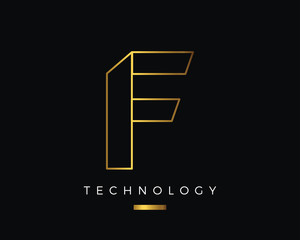 Modern Abstract F Gold Alphabet Logo, suitable for Technology, Multimedia, Photography, Marketing, Jewelry, and Other Business