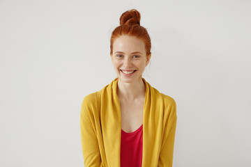 People, lifestyle, positive emotions, fun, joy and happiness concept. Picture of attractive...
