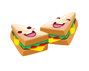 Happy Cute Delicious Food Meal Character Illustration - Sandwich