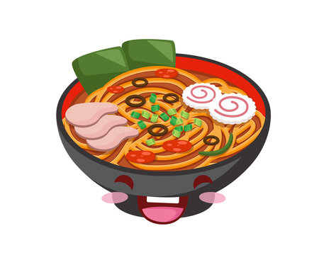 Happy Cute Delicious Food Meal Character Illustration - Ramen