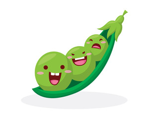Healthy Happy Organic Vegetable Character Illustration - Green Peas