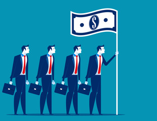 Social capitalism. Business leader holding flag. Concept business vector illustration.