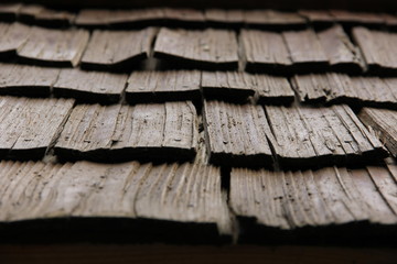 a roof of wooden shingles