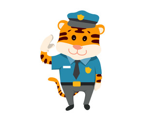 Cute Tiger in Police Uniform Illustration Suitable for Education, Card, T-Shirt, Social Media, Print, Book, Stickers, and Any Other Kids Related Activities