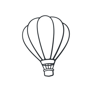 Vector illustration. Hand drawn doodle of hot air balloon. Air transport for travel. Cartoon sketch. Isolated on white background  