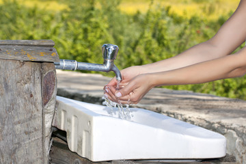 Washing hands at the farm