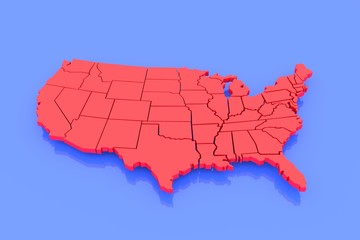 Fototapeta premium 3D isolated map of USA in red on blue