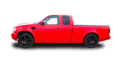 Red American pickup.
