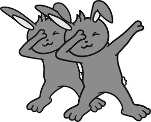 2 freunde team paar dub dab tanz dabbing move tanzen position hände arme hand kopf strecken zeigen figur bewegung position tanzfigur hase kaninchen lustig