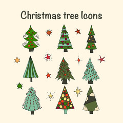 Vector icon set with Christmas trees. 
