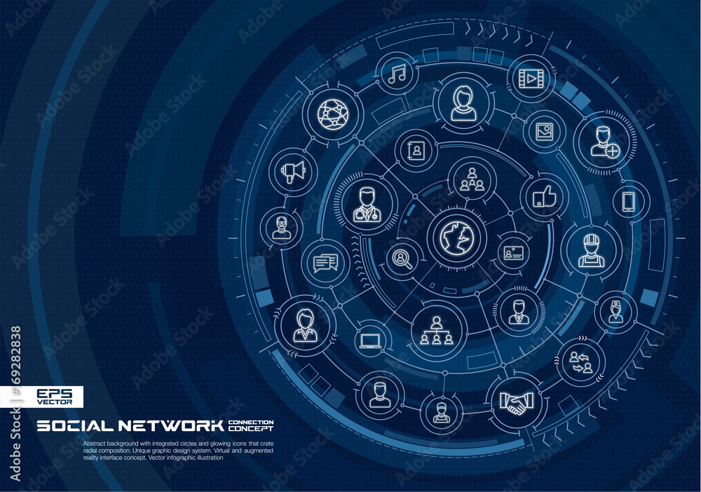 Aufkleber abstract social network background. digital connect system with integrated circles, glowing thin lin