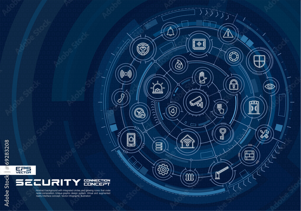 Poster abstract security, access control background. digital connect system with integrated circles, glowin