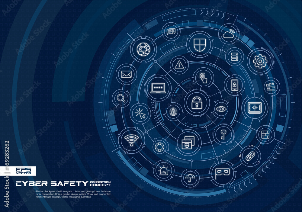 Poster abstract cyber security background. digital connect system with integrated circles, glowing thin lin
