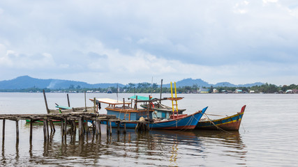 Fototapeta na wymiar fishing boats in village indonesia kalimantan borneo