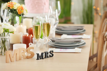 Beautiful table served for lesbian wedding