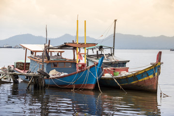 fishing boats in village indonesia kalimantan borneo