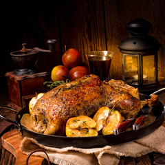 Duck on old Polish roasted with thyme and Apple